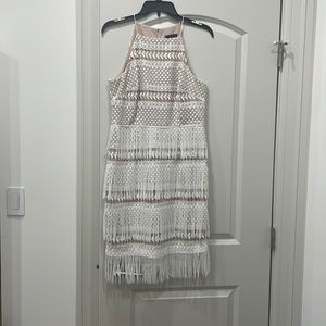 Aidan Mattox lace and fringe white dress - bridal shower